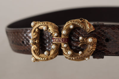 Dolce & Gabbana Brauner Amore Tierdruck Exotisches Leder Logo Schnalle Gürtel
