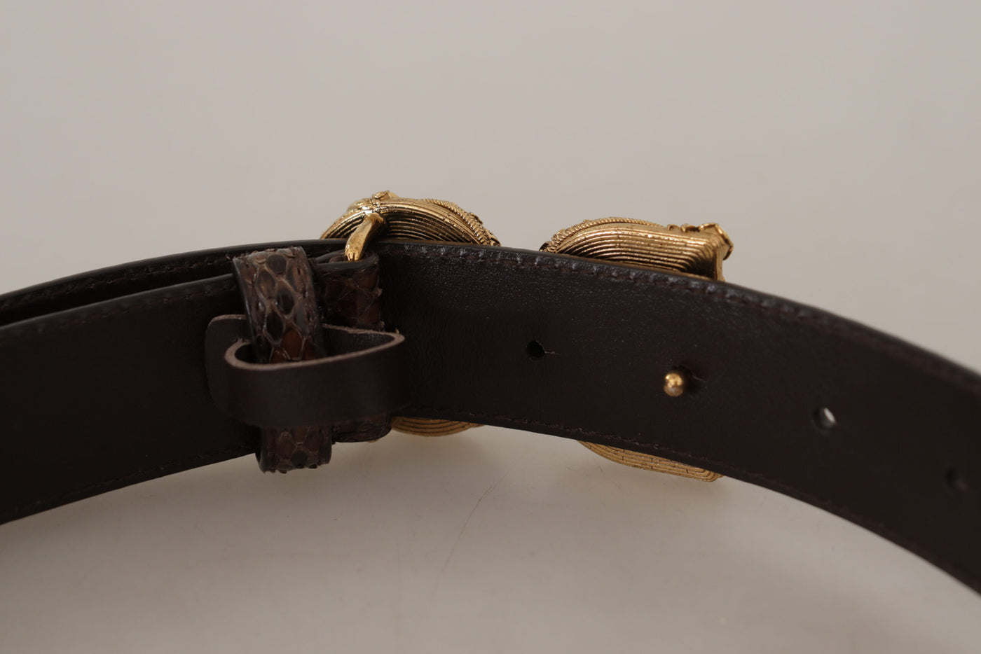 Dolce & Gabbana Brauner Amore Tierdruck Exotisches Leder Logo Schnalle Gürtel