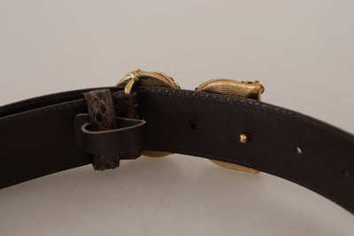 Dolce & Gabbana Brauner Amore Tierdruck Exotisches Leder Logo Schnalle Gürtel