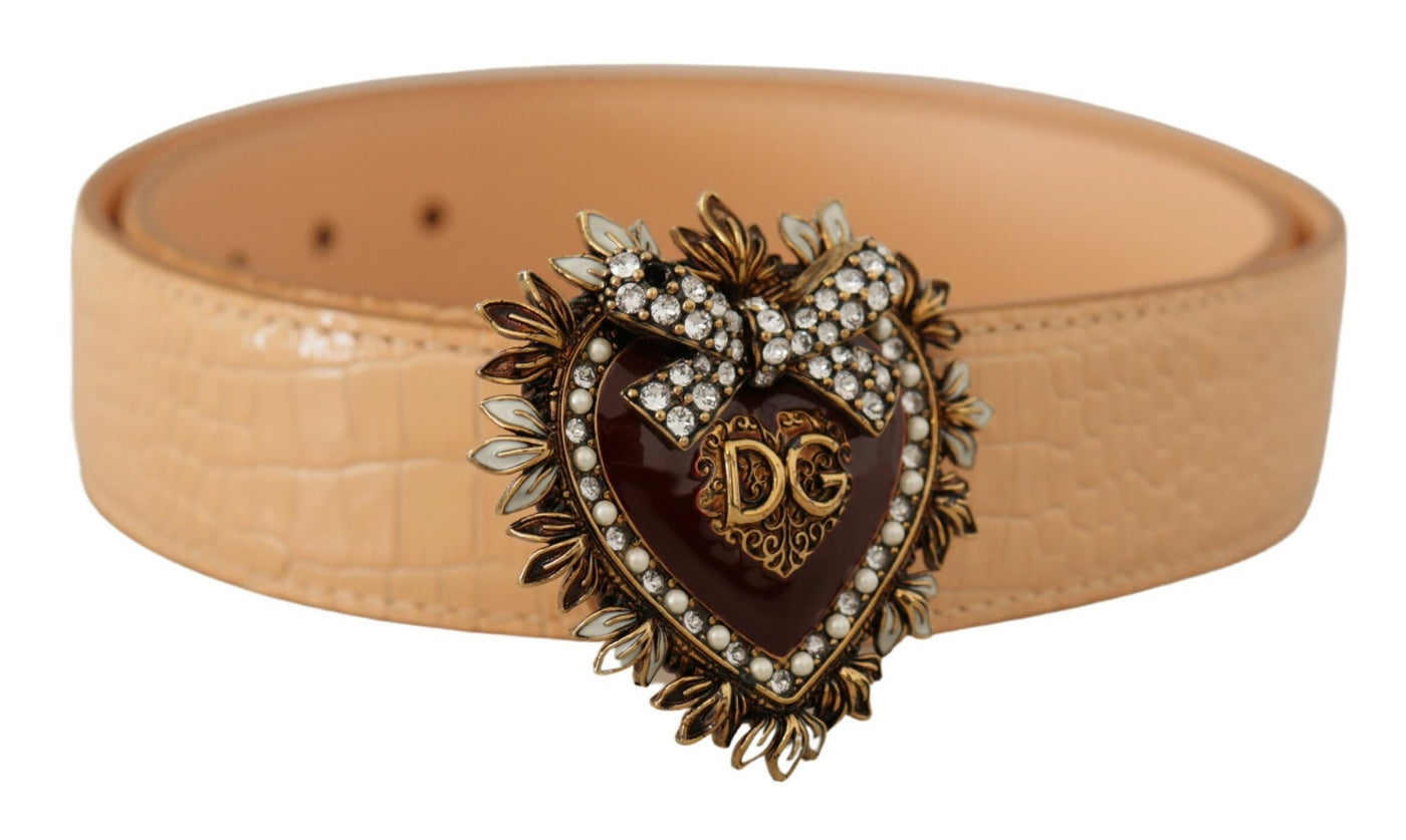 Dolce & Gabbana Beige Kroko-Muster DEVOTION Herz DG Gürtelschnalle