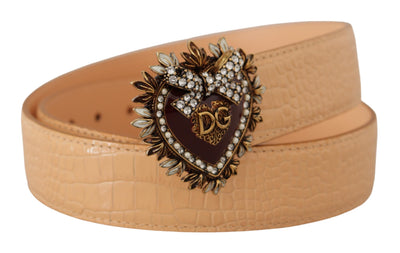 Dolce & Gabbana Beige Kroko-Muster DEVOTION Herz DG Gürtelschnalle