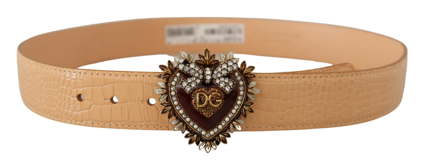 Dolce & Gabbana Beige Kroko-Muster DEVOTION Herz DG Gürtelschnalle