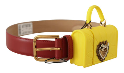 Dolce & Gabbana Rotes Leder Gelb DEVOTION Herz Tasche Schnalle Gürtel