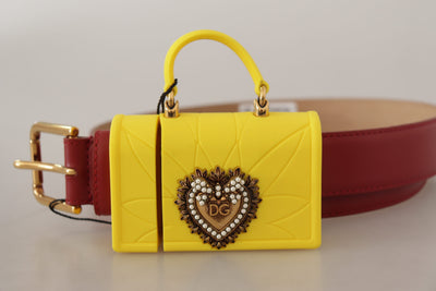 Dolce & Gabbana Rotes Leder Gelb DEVOTION Herz Tasche Schnalle Gürtel