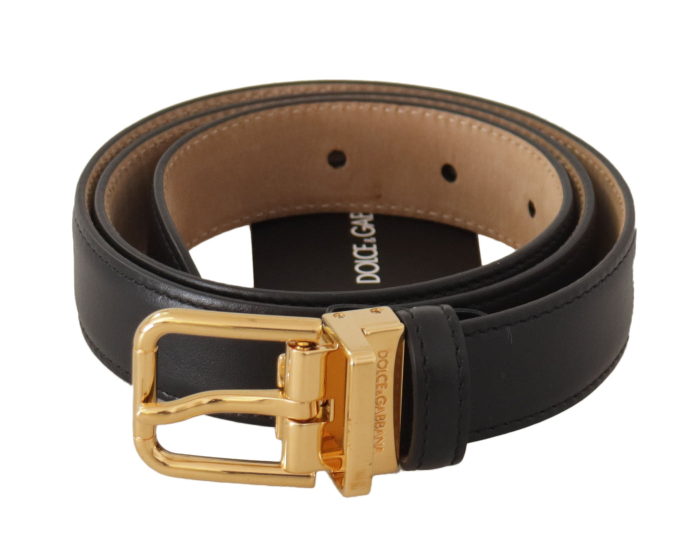 Dolce & Gabbana Schwarzes Kalbsleder Gold Metall Logo Gürtelschnalle