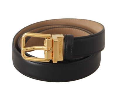 Dolce & Gabbana Schwarzes Kalbsleder Gold Metall Logo Gürtelschnalle