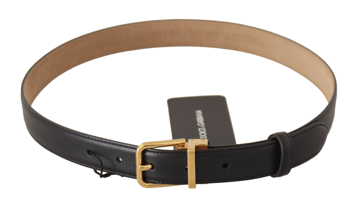 Dolce & Gabbana Schwarzes Kalbsleder Gold Metall Logo Gürtelschnalle