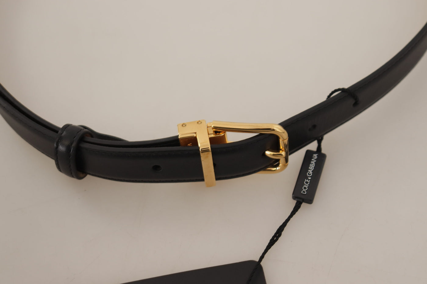 Dolce & Gabbana Schwarzes Kalbsleder Gold Metall Logo Gürtelschnalle