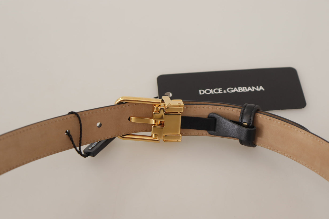 Dolce & Gabbana Schwarzes Kalbsleder Gold Metall Logo Gürtelschnalle
