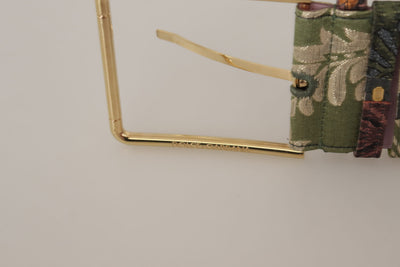 Dolce & Gabbana Multicolor Leder bestickter Gürtel mit goldener Metallschnalle