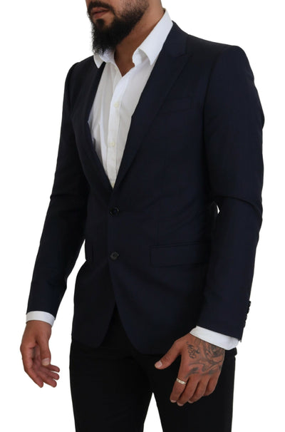 Dolce & Gabbana Blauer Wollmantel Slim Fit Formaler Blazer