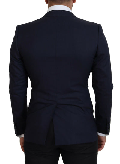 Dolce & Gabbana Blauer Wollmantel Slim Fit Formaler Blazer