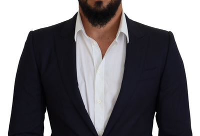 Dolce & Gabbana Blauer Wollmantel Slim Fit Formaler Blazer