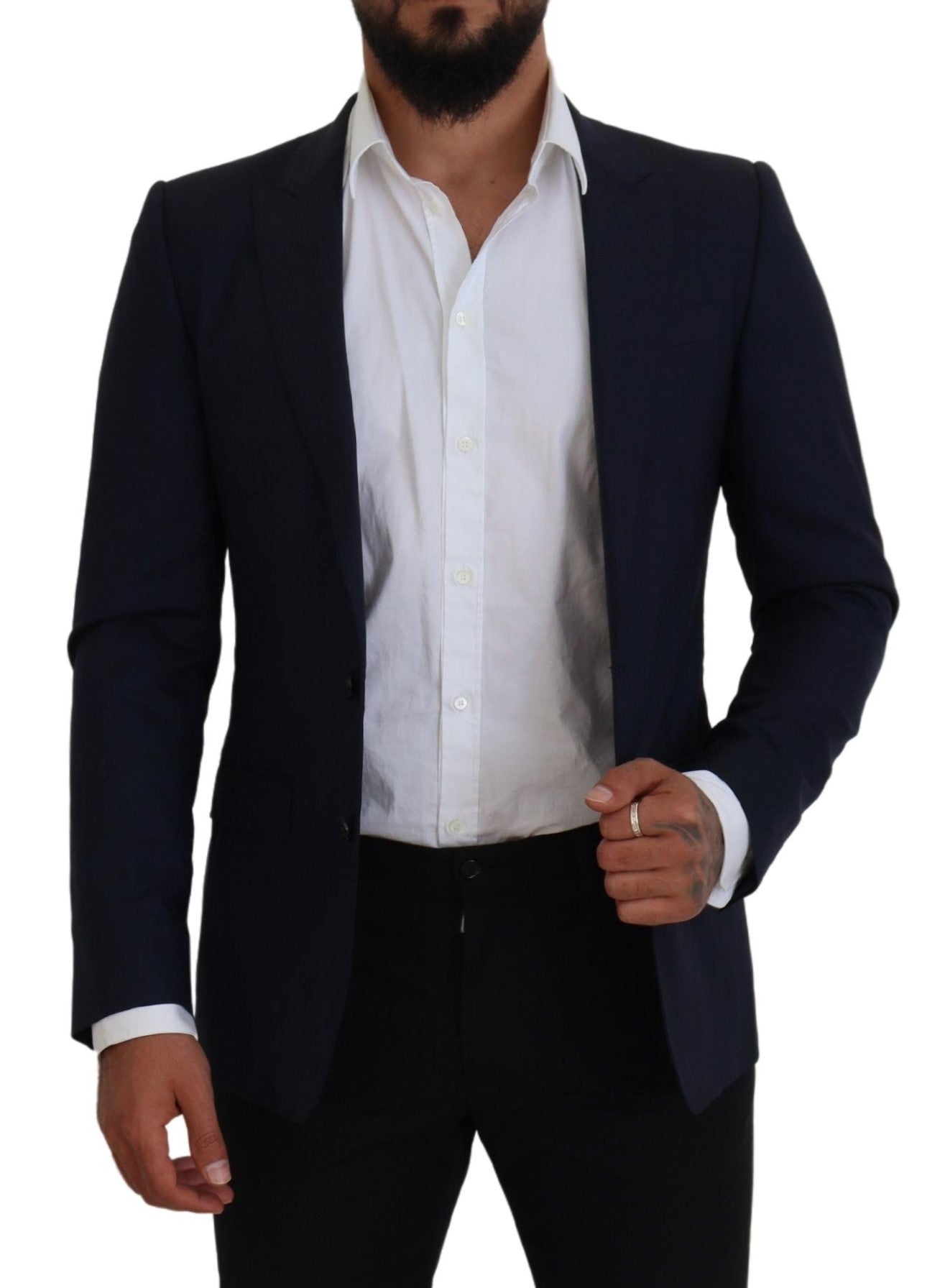 Dolce & Gabbana Blauer Wollmantel Slim Fit Formaler Blazer