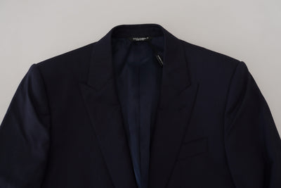 Dolce & Gabbana Blauer Wollmantel Slim Fit Formaler Blazer