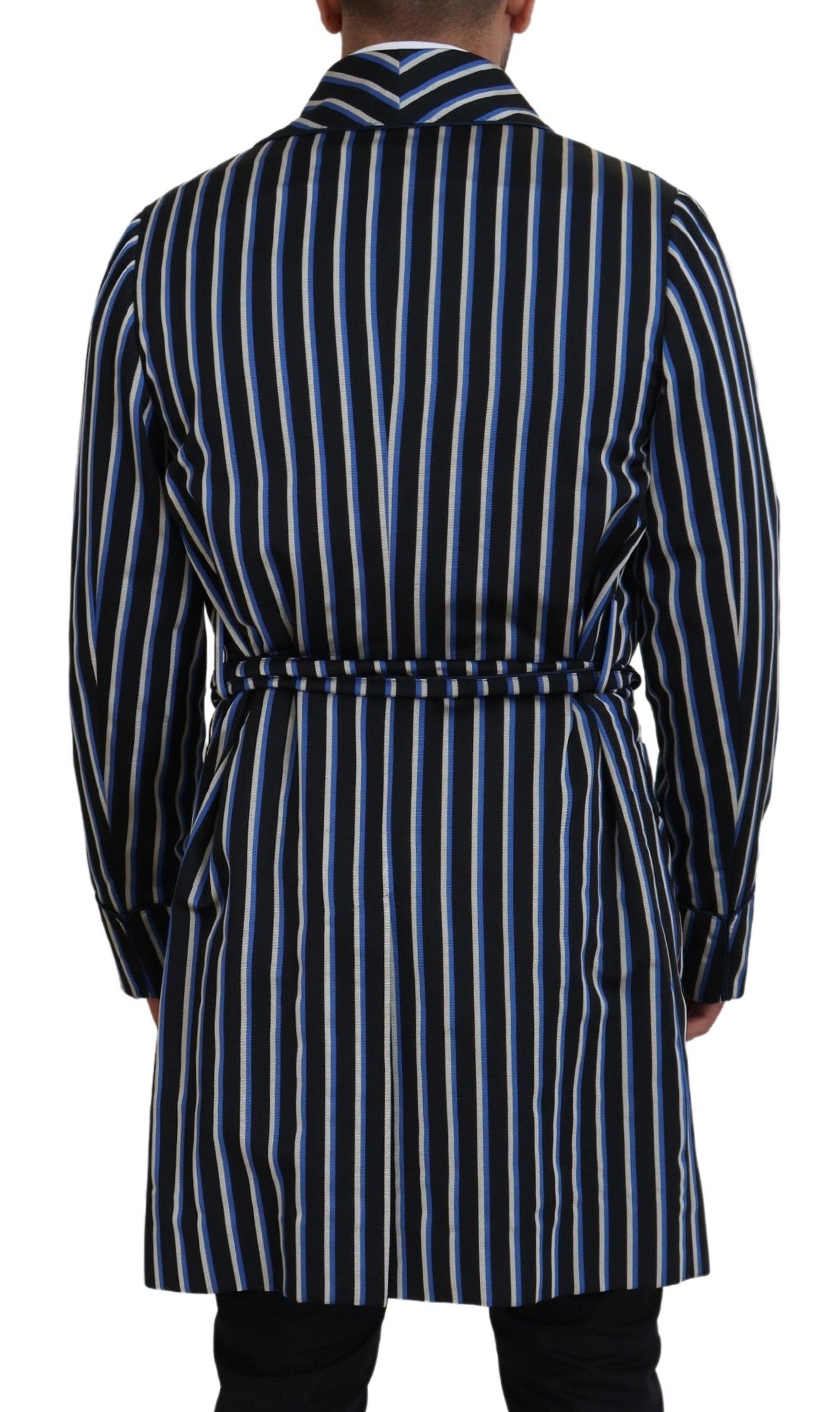 Dolce & Gabbana Schwarzblauer Martini-Bademantel mit bedrucktem Futter