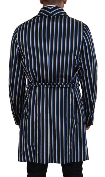 Dolce & Gabbana Schwarzblauer Martini-Bademantel mit bedrucktem Futter