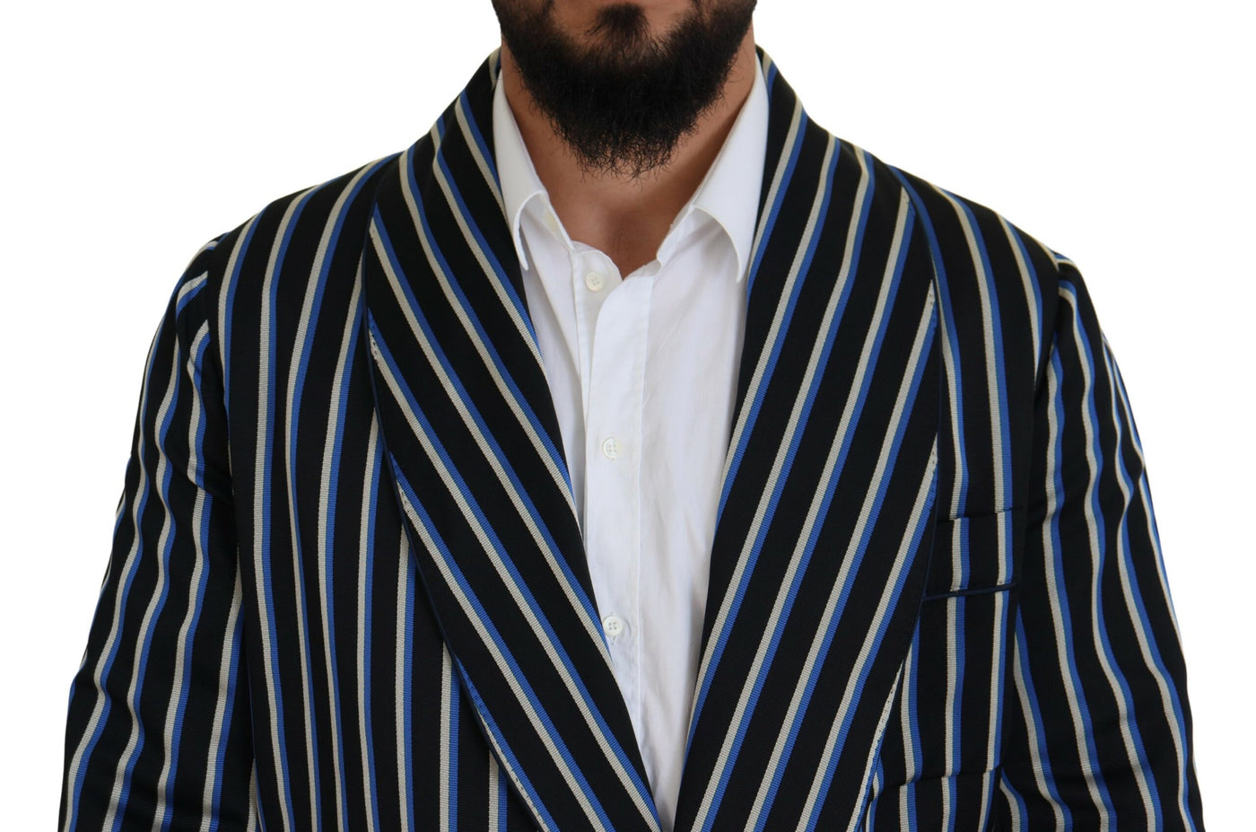 Dolce & Gabbana Schwarzblauer Martini-Bademantel mit bedrucktem Futter