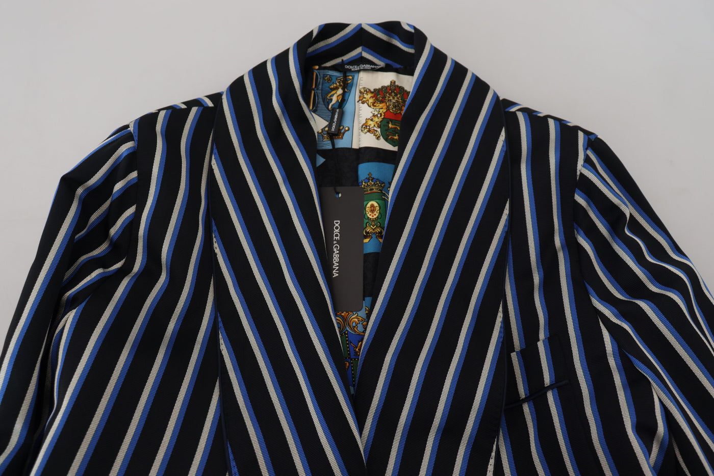 Dolce & Gabbana Schwarzblauer Martini-Bademantel mit bedrucktem Futter