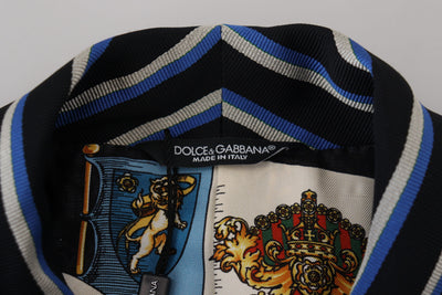 Dolce & Gabbana Schwarzblauer Martini-Bademantel mit bedrucktem Futter