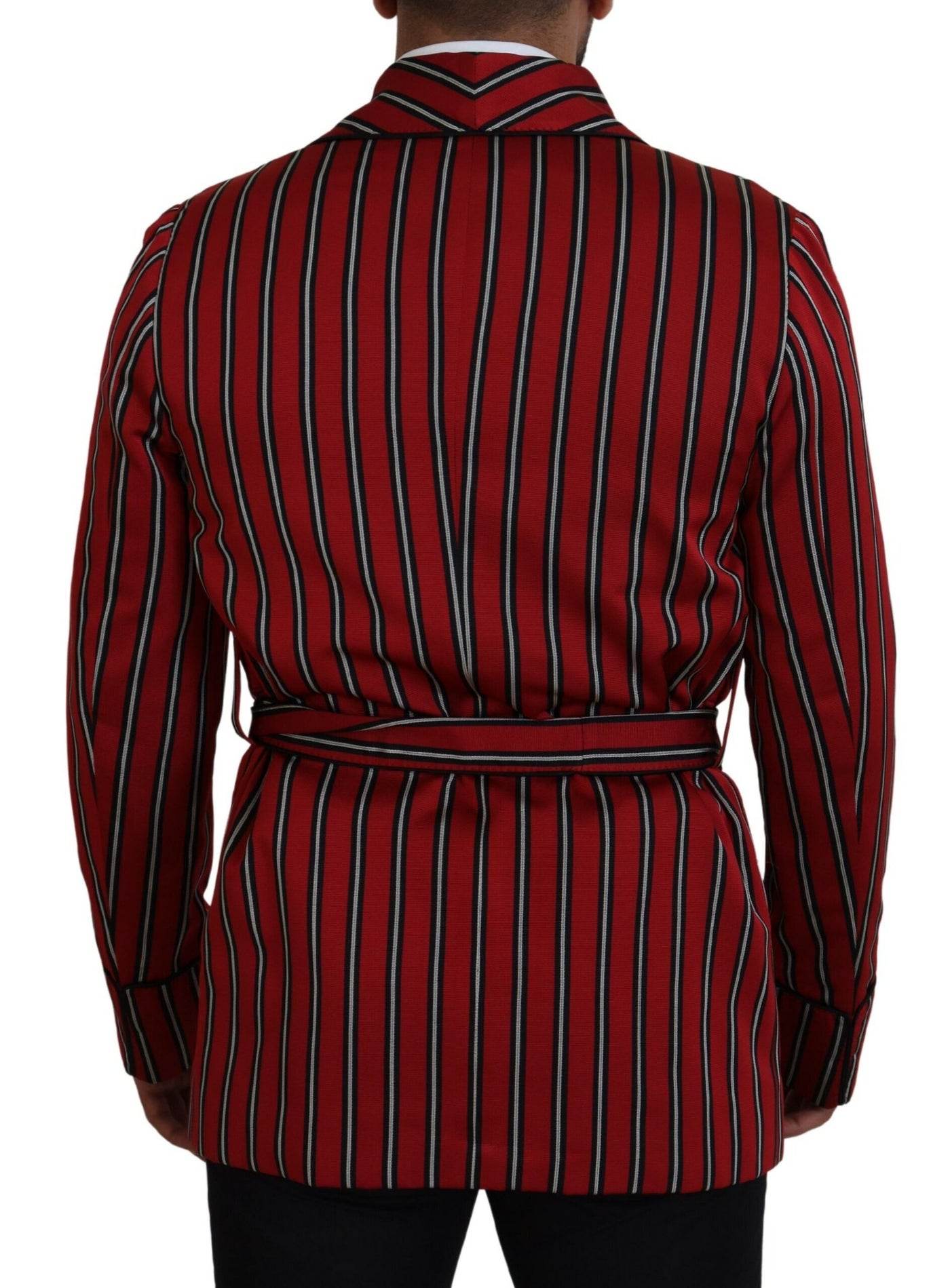 Dolce & Gabbana Rot gestreifter Martini-Bademantel mit bedrucktem Futter