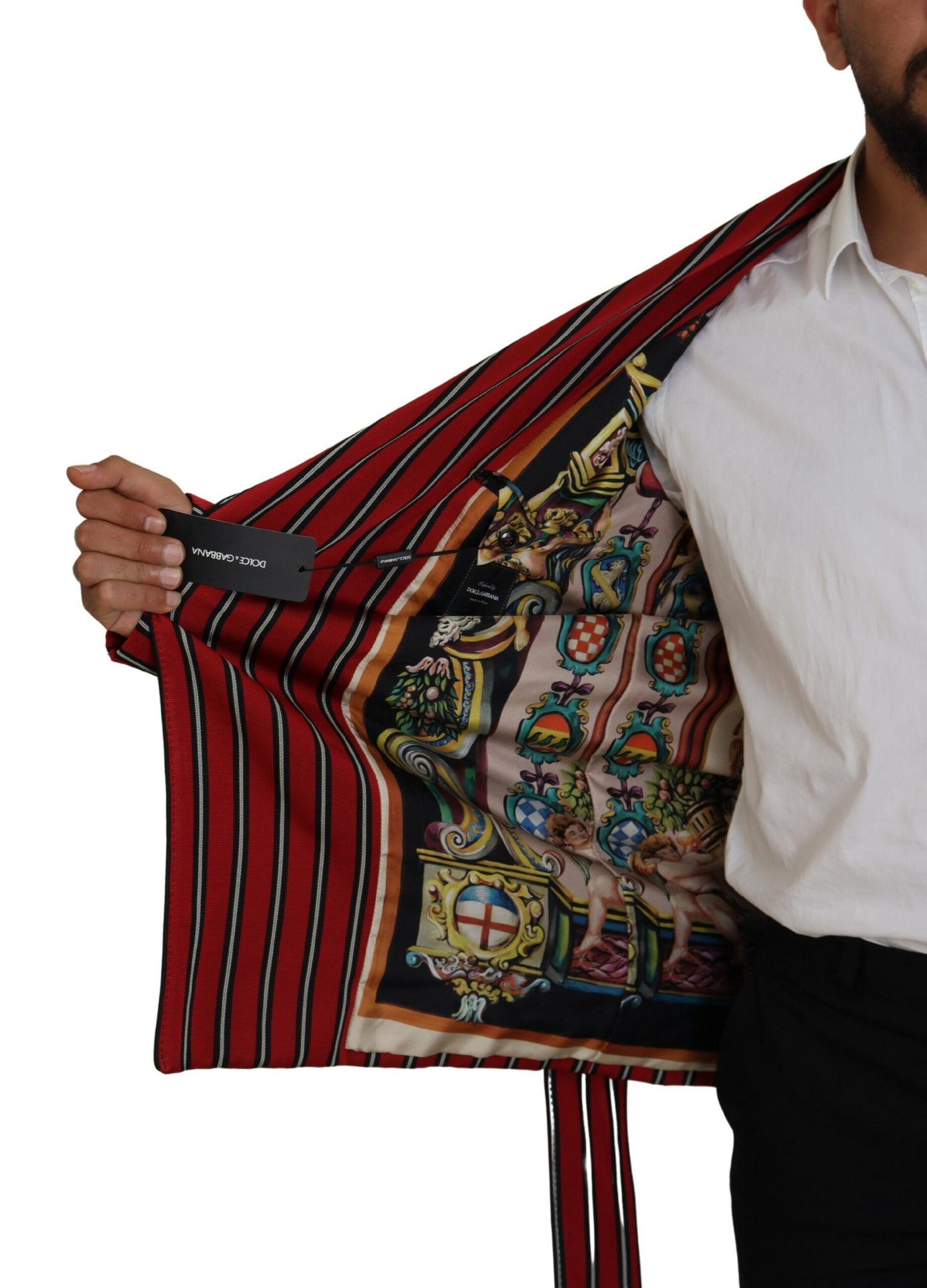 Dolce & Gabbana Rot gestreifter Martini-Bademantel mit bedrucktem Futter