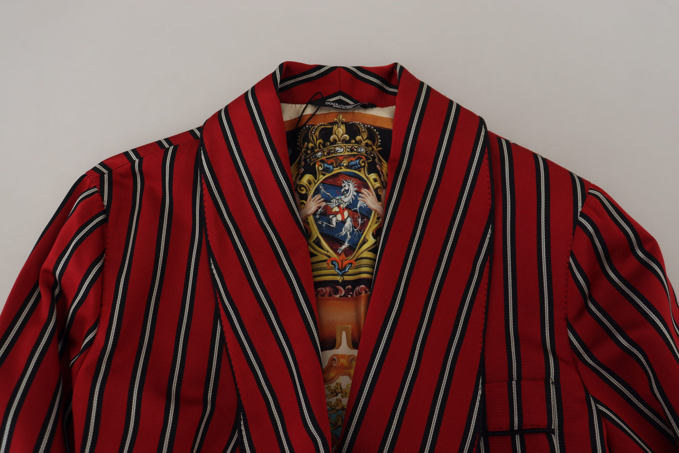 Dolce & Gabbana Rot gestreifter Martini-Bademantel mit bedrucktem Futter