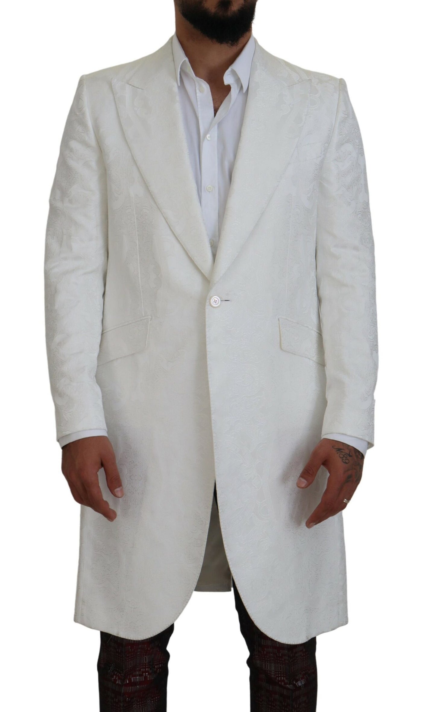 Dolce & Gabbana Weißer geblümter Brokat Trenchcoat Jacke