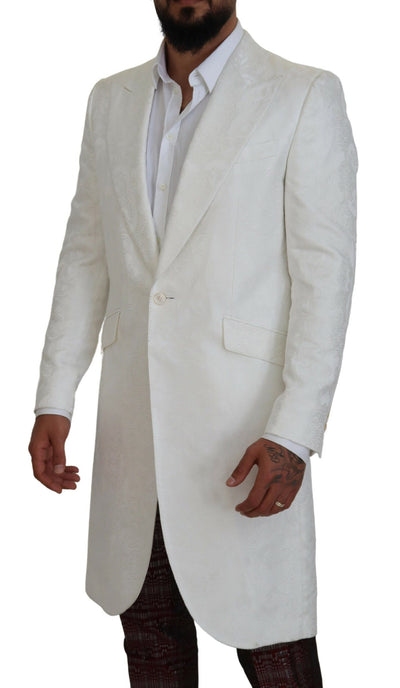 Dolce & Gabbana Weißer geblümter Brokat Trenchcoat Jacke
