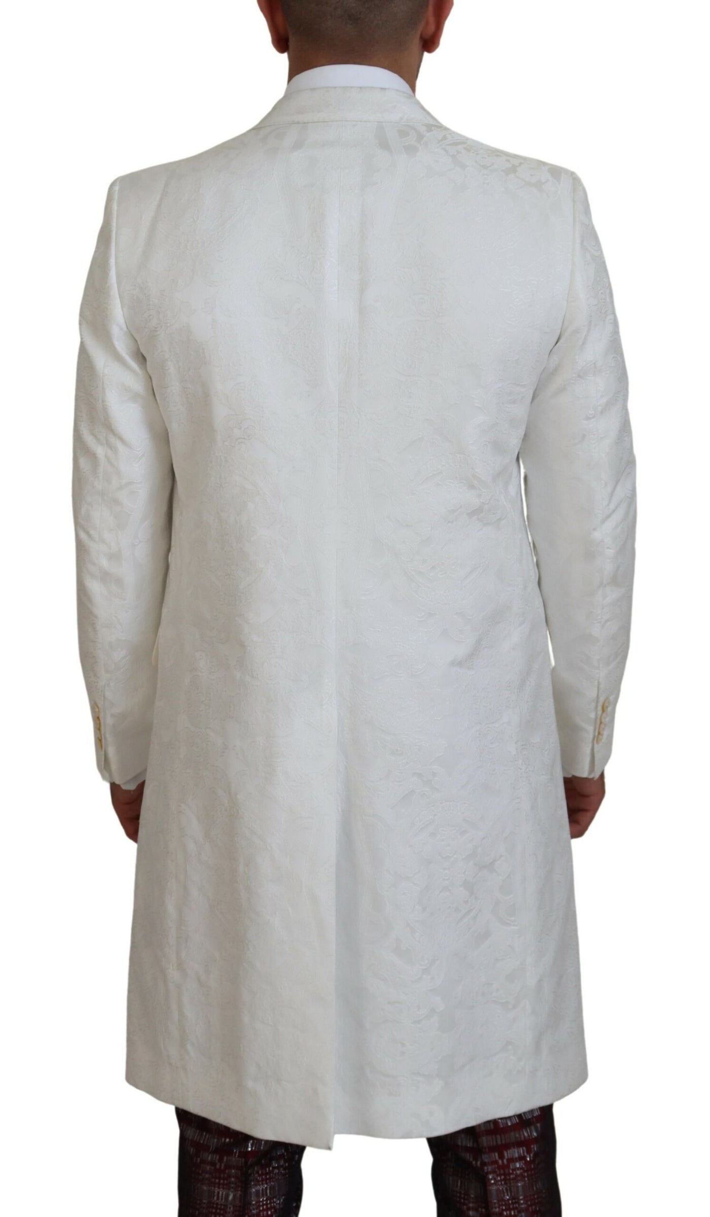 Dolce & Gabbana Weißer geblümter Brokat Trenchcoat Jacke