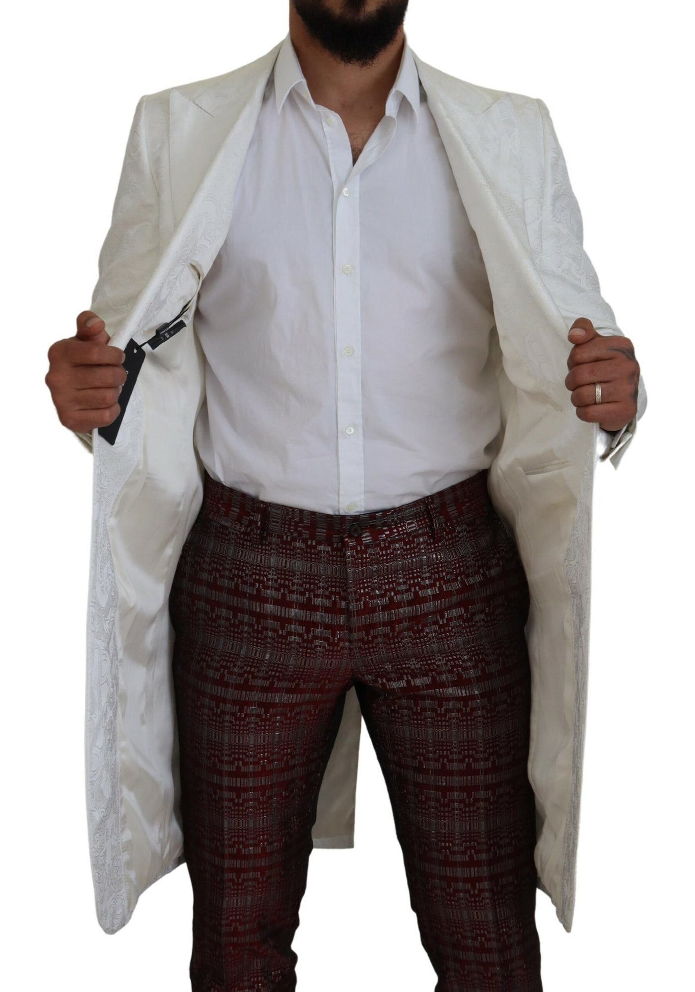 Dolce & Gabbana Weißer geblümter Brokat Trenchcoat Jacke