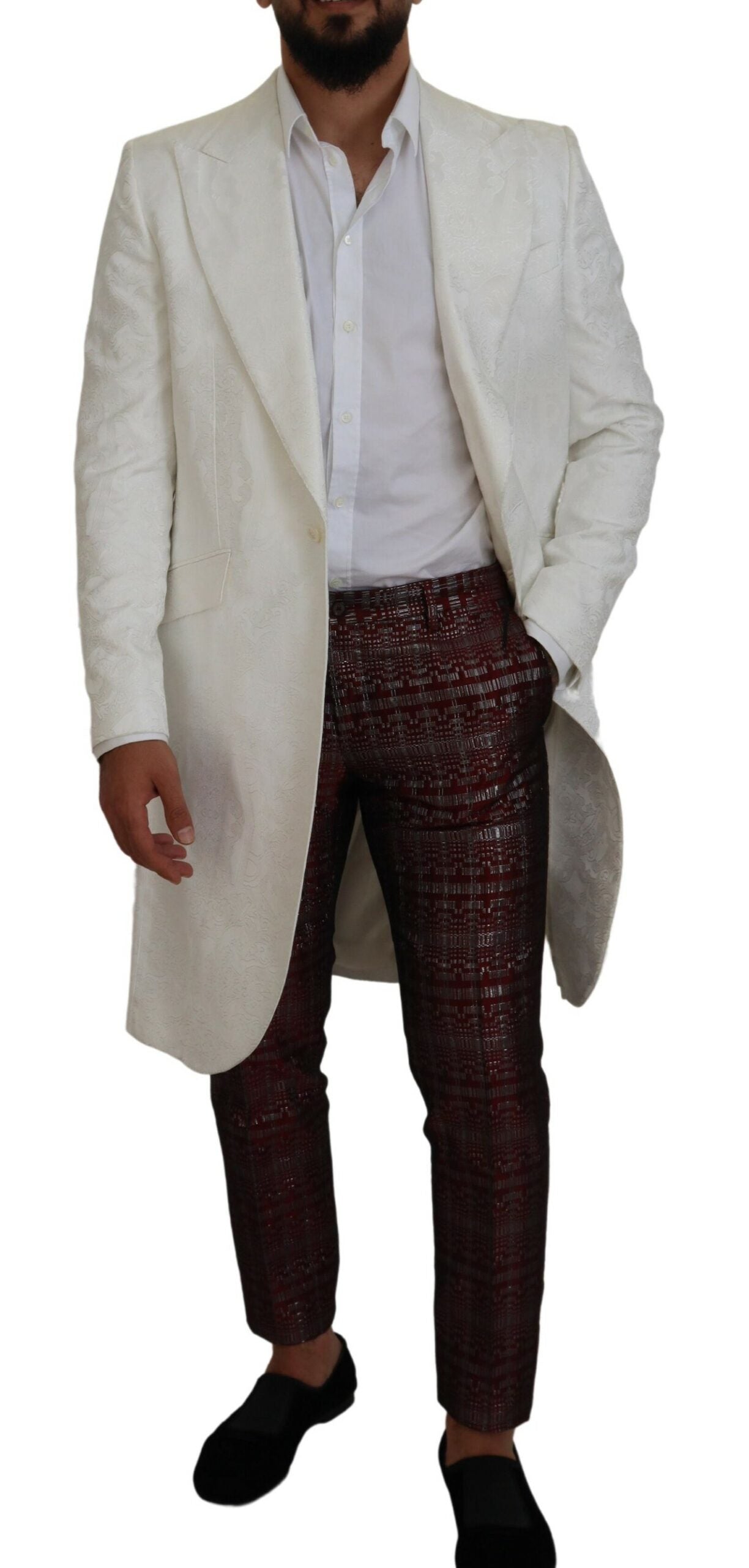 Dolce & Gabbana Weißer geblümter Brokat Trenchcoat Jacke