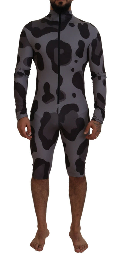 Dolce & Gabbana Grau gemusterter Polyester Neoprenanzug Bademode