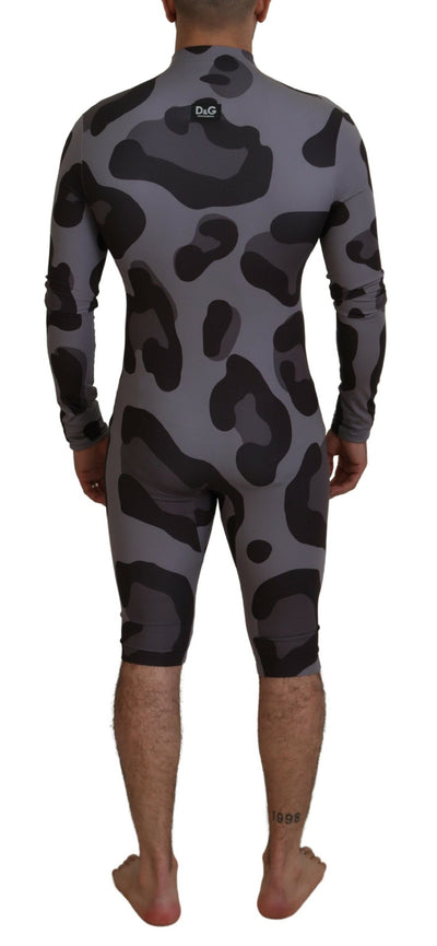 Dolce & Gabbana Grau gemusterter Polyester Neoprenanzug Bademode
