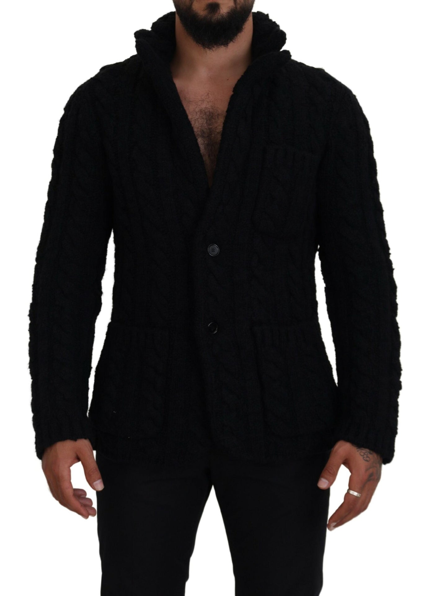 Dolce & Gabbana Schwarzer Wollstrickpullover mit Knopfleiste