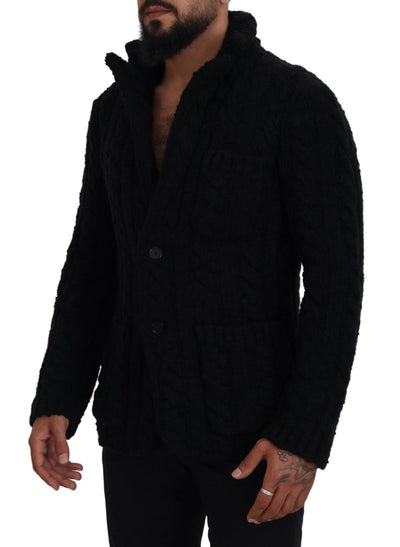 Dolce & Gabbana Schwarzer Wollstrickpullover mit Knopfleiste