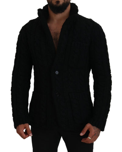 Dolce & Gabbana Schwarzer Wollstrickpullover mit Knopfleiste