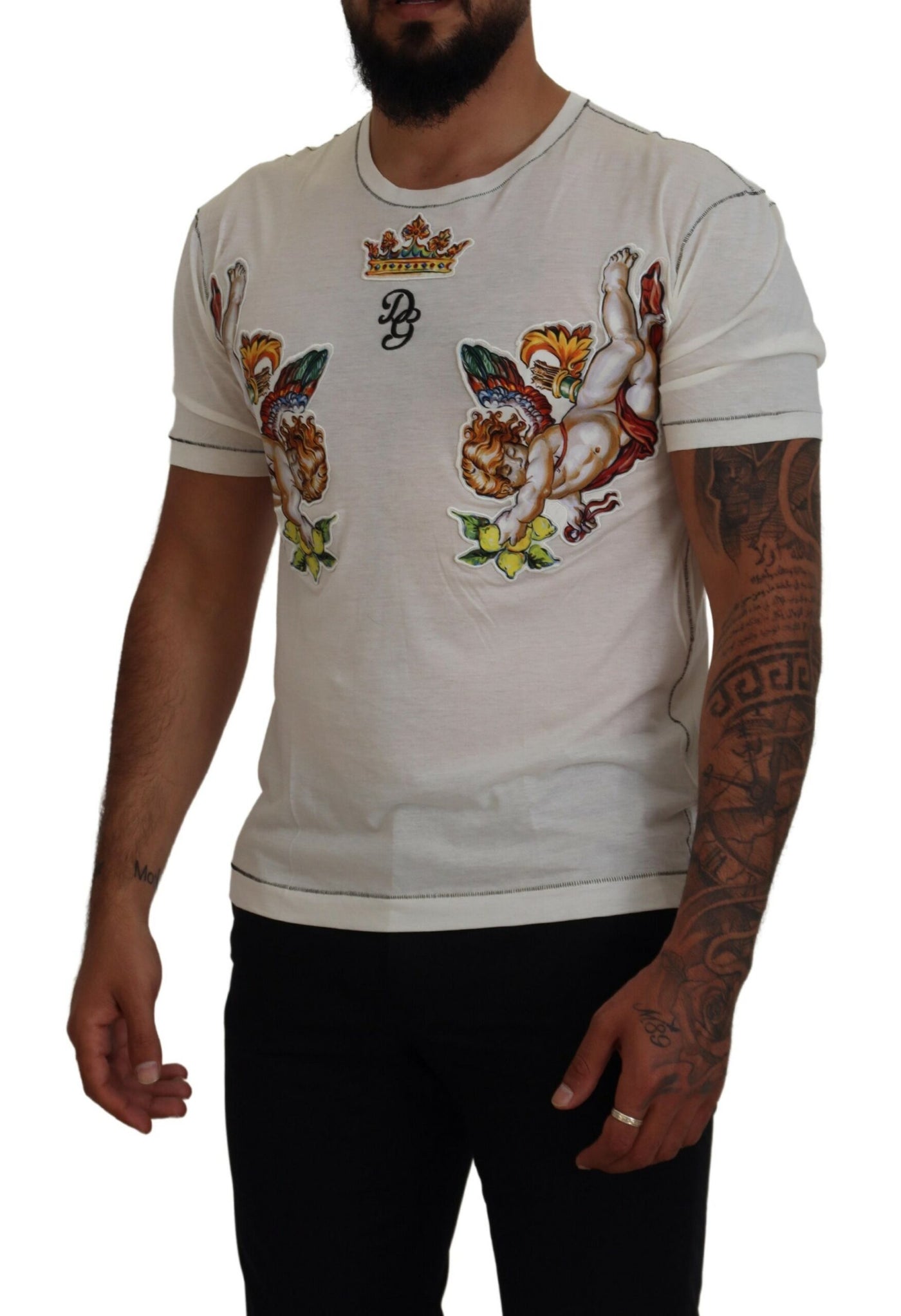 Dolce & Gabbana Weißes bedrucktes Kurzarm-T-Shirt für Männer