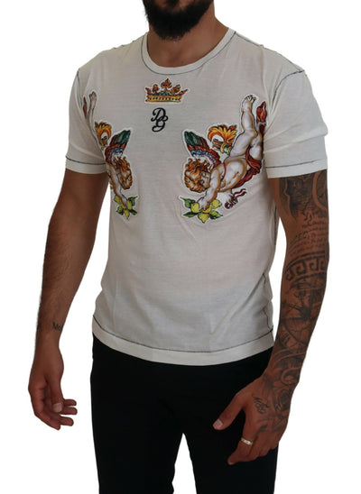 Dolce & Gabbana Weißes bedrucktes Kurzarm-T-Shirt für Männer