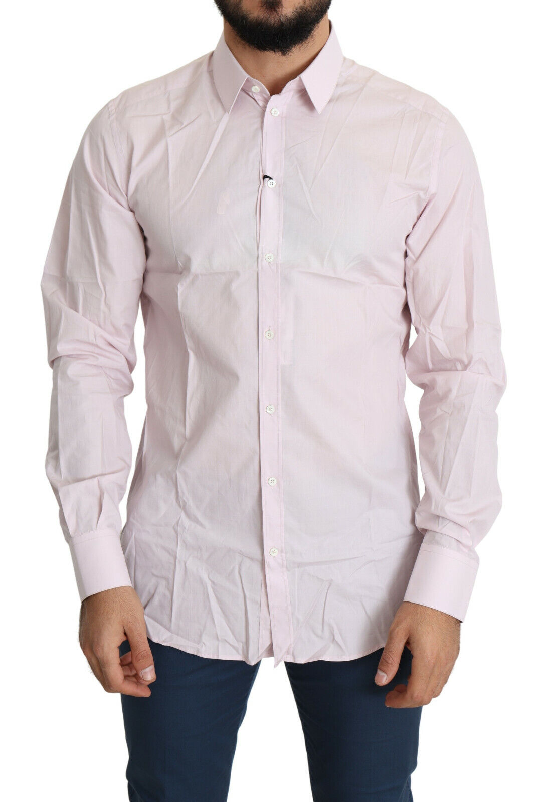 Dolce & Gabbana Hellrosa Formales GOLD Hemd aus Baumwolle