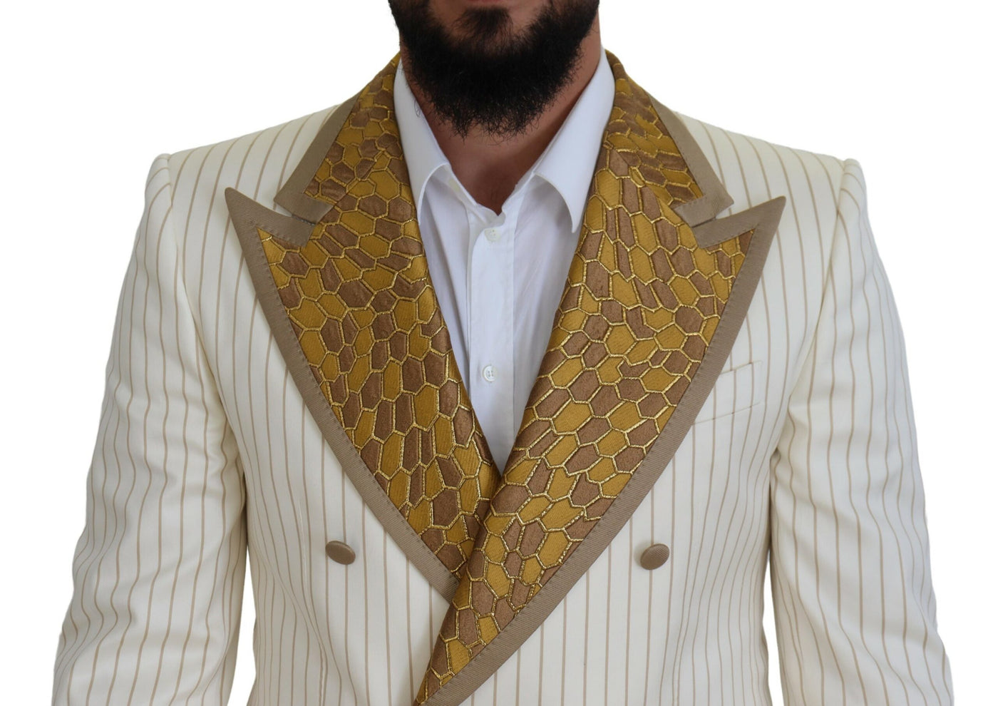 Dolce & Gabbana Weiß Gold gestreifter Smoking Slim Fit Anzug