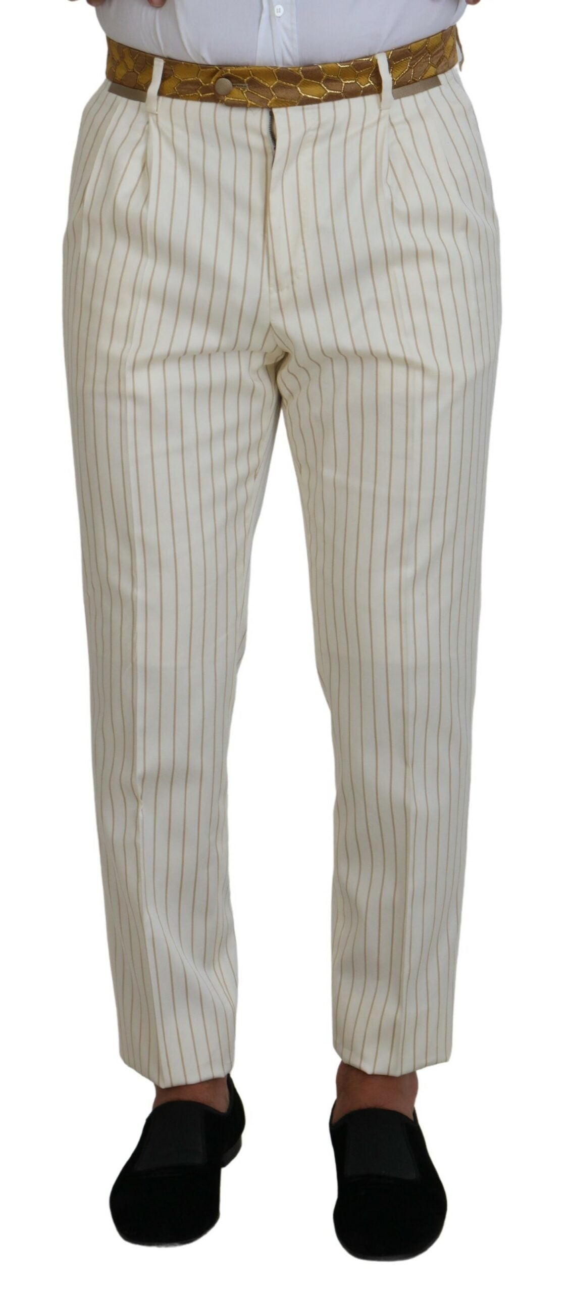 Dolce & Gabbana Weiß Gold gestreifter Smoking Slim Fit Anzug