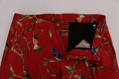 Dolce & Gabbana Rotes Seidenkleid mit Vogeldruck Hose