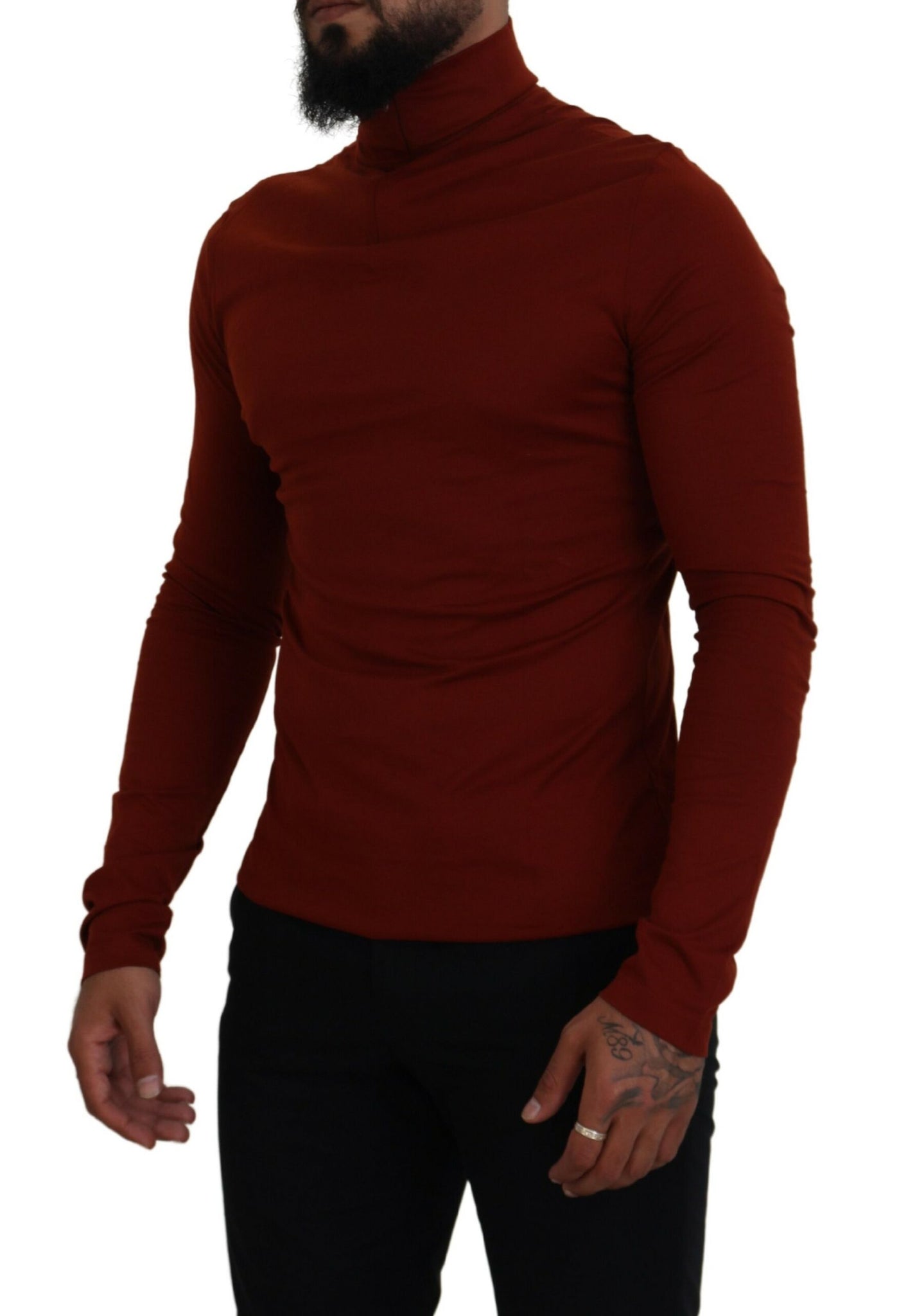 Dolce & Gabbana Brauner Rollkragenpullover mit Reißverschluss aus Baumwolle