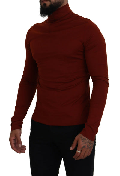 Dolce & Gabbana Brauner Rollkragenpullover mit Reißverschluss aus Baumwolle
