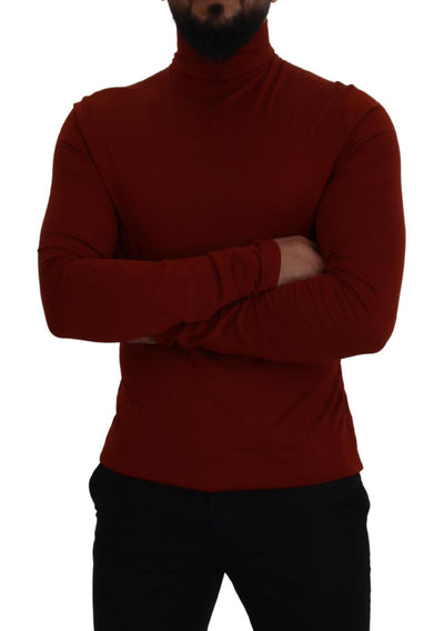 Dolce & Gabbana Brauner Rollkragenpullover mit Reißverschluss aus Baumwolle