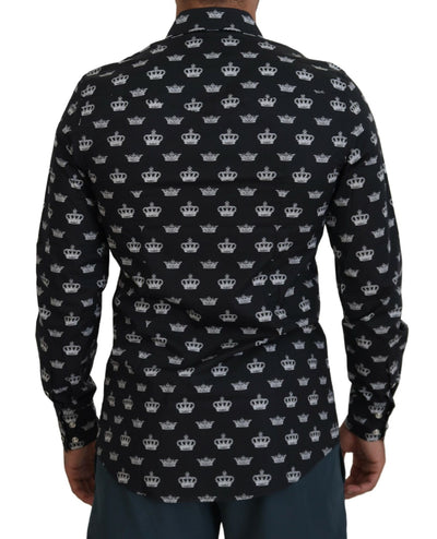 Dolce & Gabbana Schwarzes Crown Print GOLD Slim Hemd