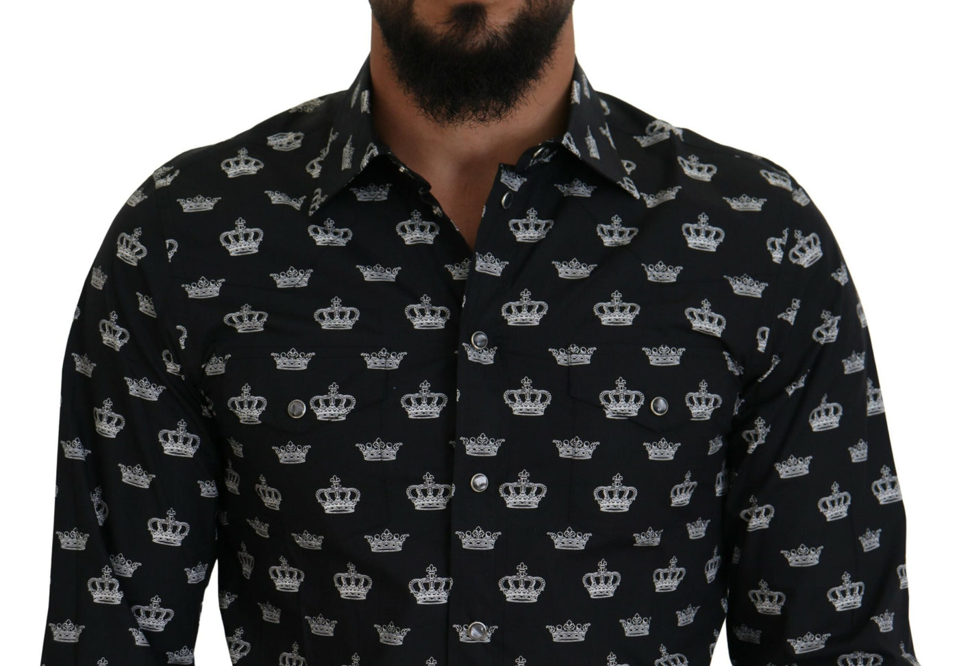 Dolce & Gabbana Schwarzes Crown Print GOLD Slim Hemd