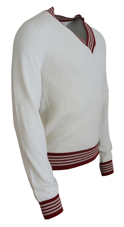 Dolce & Gabbana Weiß-Rot gestrickter Pullover mit V-Ausschnitt