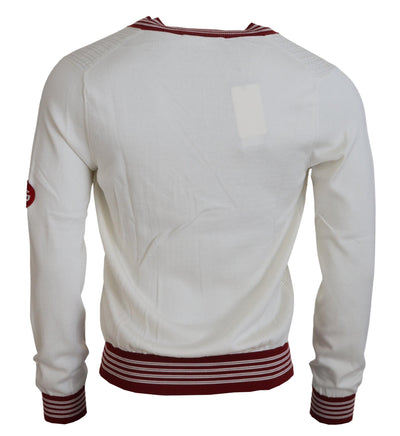 Dolce & Gabbana Weiß-Rot gestrickter Pullover mit V-Ausschnitt